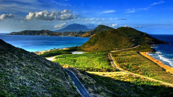 Southern point of the island, with the volcano of Nevis in the distance