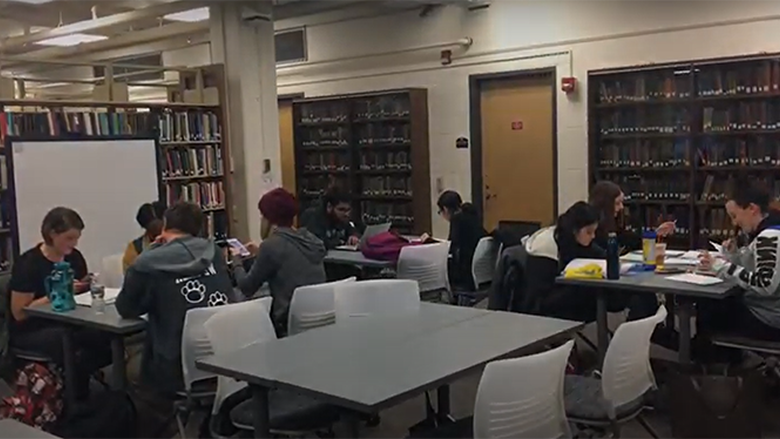 students studying in the library